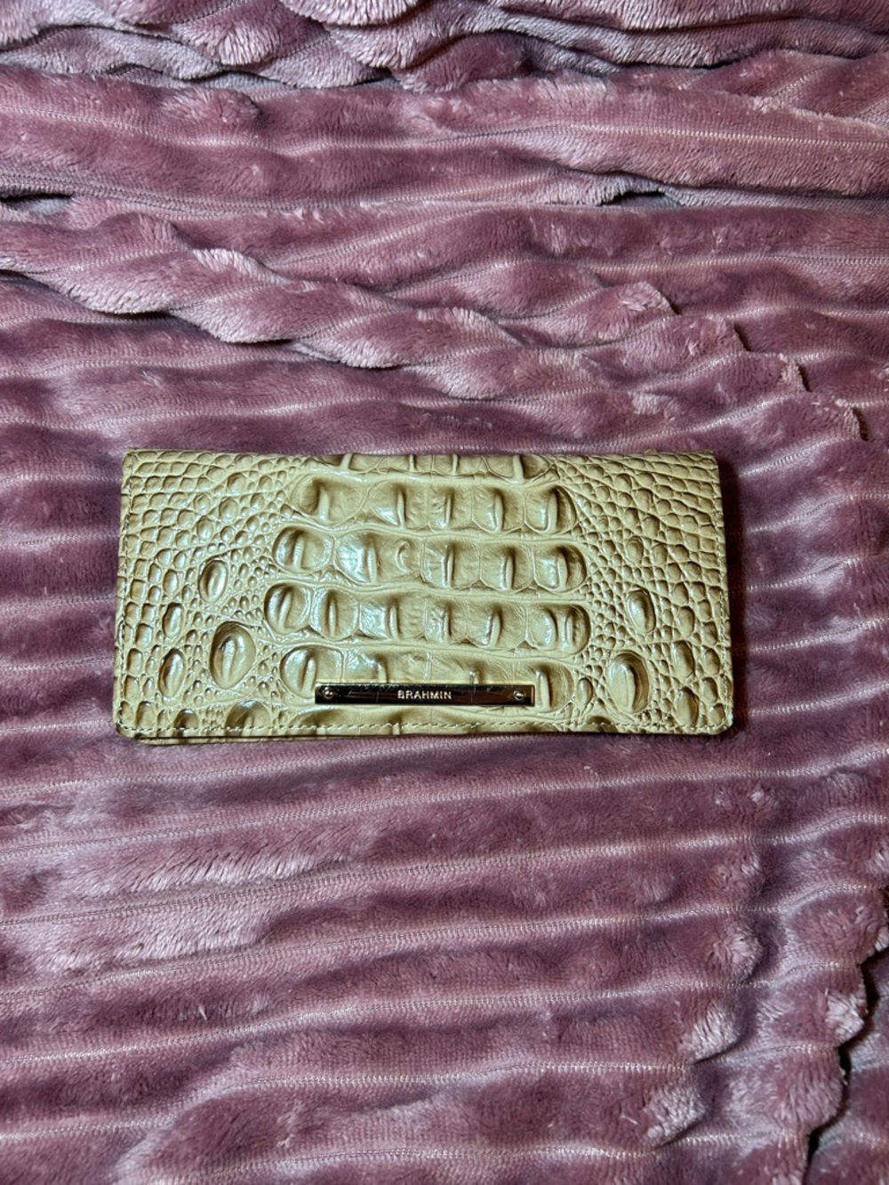 Brahmin Taupe Croc-Embossed Long Wallet MC with Gold Plate